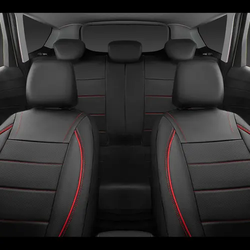 Imagen 2 del producto Fundas universales de cuero para asientos de coche, funda para asiento de coche de 5 asientos, impermeable, sencilla, roja