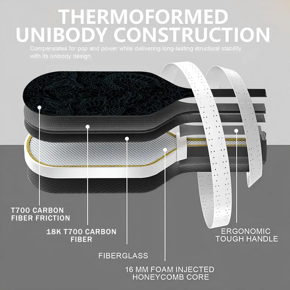 التنين الصيني نمط Pickleball مجداف مجموعة USAPA المعتمدة T700 ألياف الكربون Unibody الحرارية مع 16 مللي متر العسل CorePower