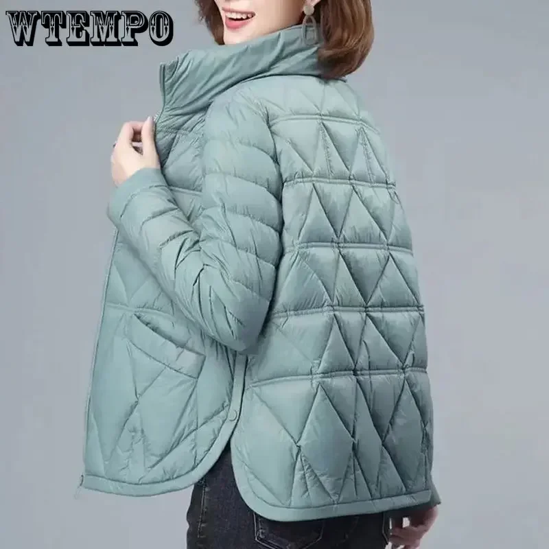 WTEMPO Casacos acolchoados leves para mulheres, casacos curtos de algodão, bolsos casuais, zíper, monocromático, feminino, outono, inverno