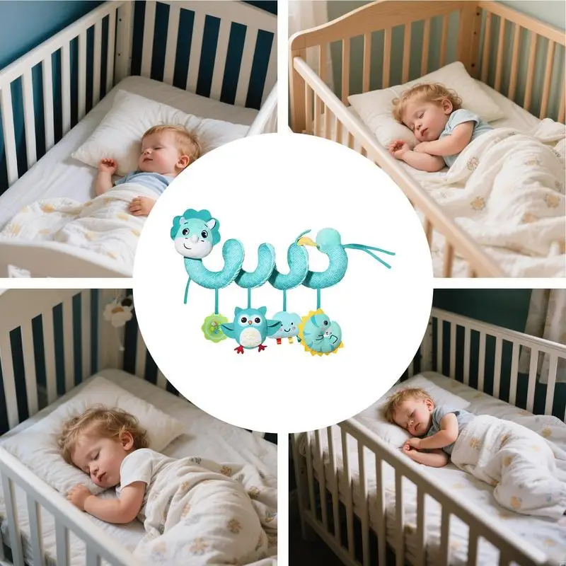 Zabawki dla niemowląt do fotelika samochodowego, zabawki do wózka z wbudowanym dzwoneczkiem, kolorowe sensoryczne pluszowe ozdoby do wózka do kosza nocnego i pokoju dziecięcego.