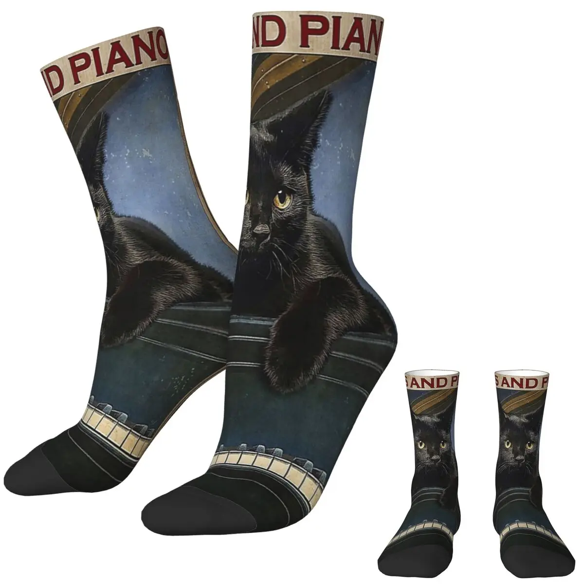 Time Spent With Cats And Piano Is Never Wasted Socks Autumn Non Slip Unisex Men Socks Soft Breathable Design Outdoor Socks