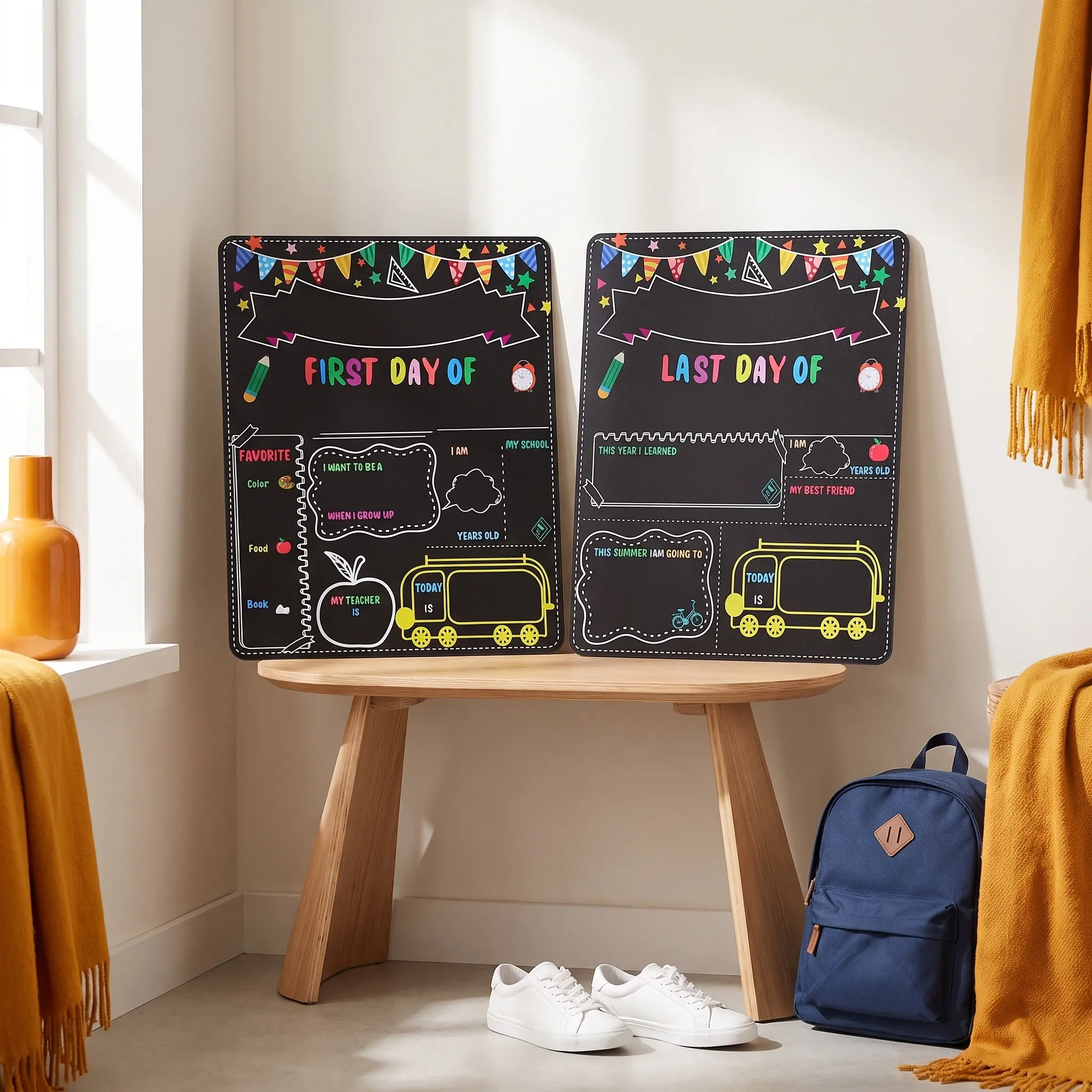 2 Pcs First Day Board Double Sided Chalkboard Elementary Supplies Prop Photo Back School Sign