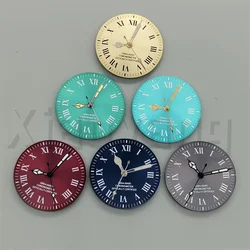 29mm Vintage Roman Watch Dial Hand Set Rose Gold Dark Blue Red With C3 Green Luminous Fit NH34 NH35 Movement Watches Accessories