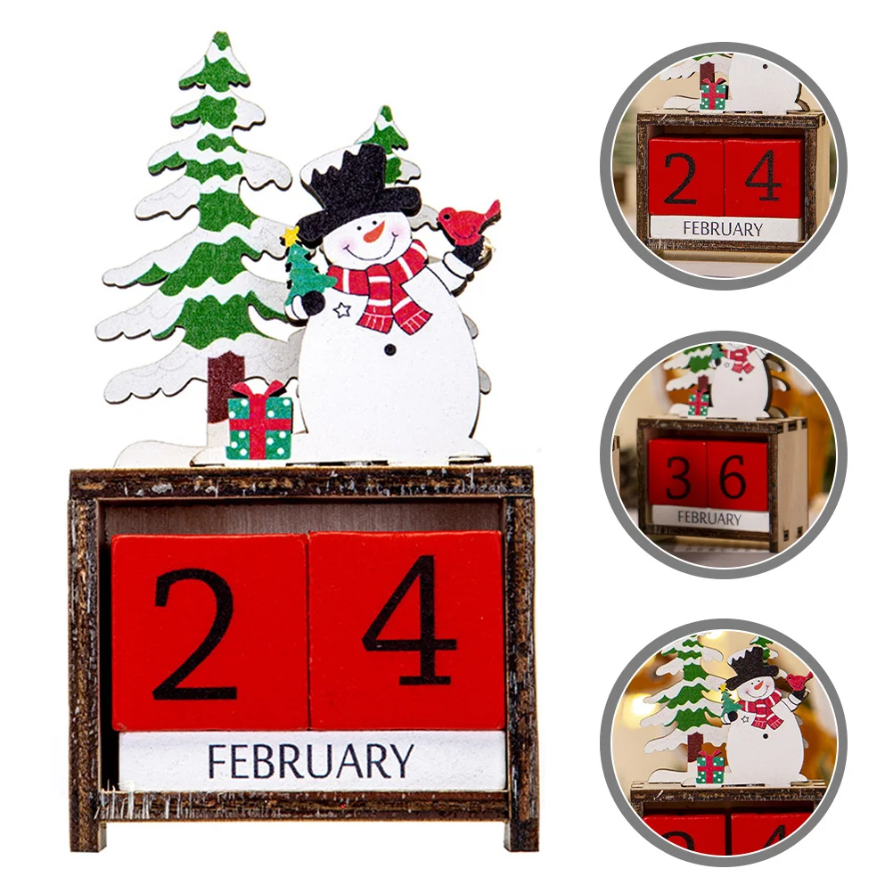 

1Set Christmas Snowman Wooden Calendar with Large Month Block Easy Flip Design Desktop Perpetual Calendar for Home Office Xmas