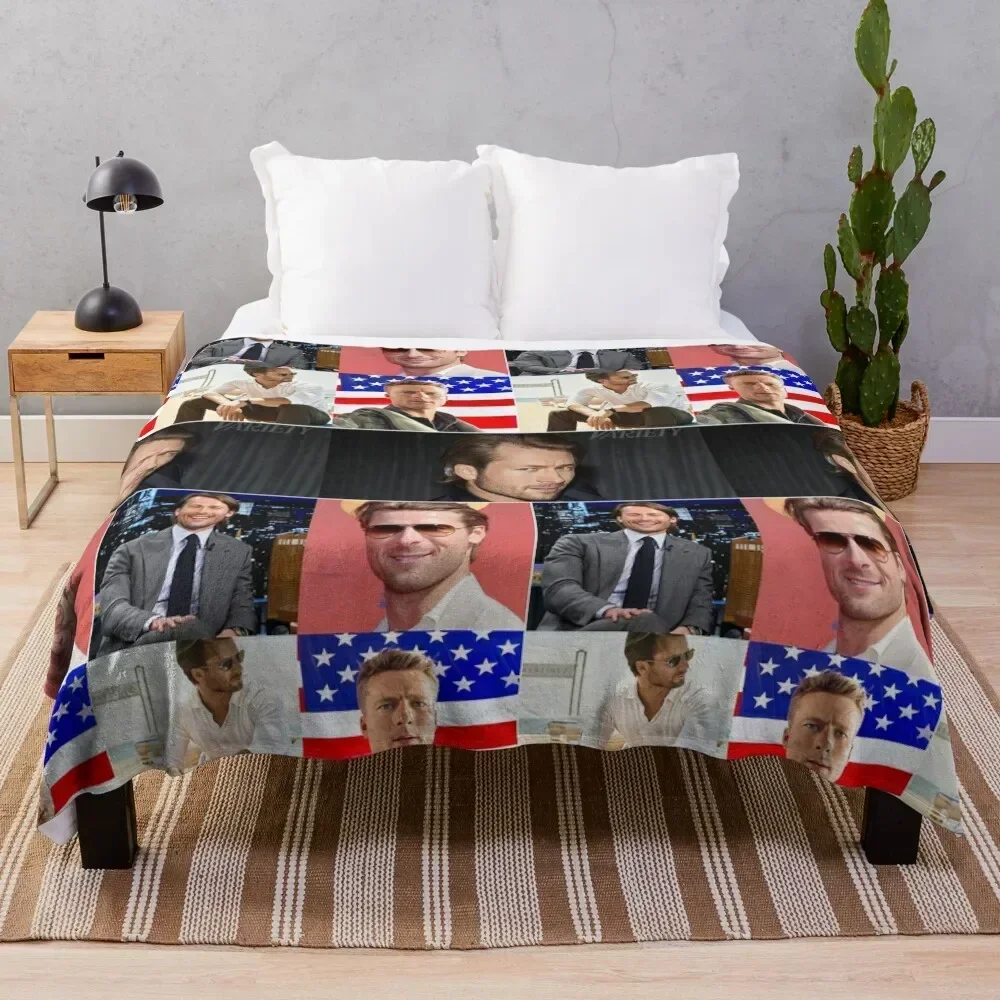

Glen Powell American actor Cool Photos Compilation Collage - 1 Throw Blanket Stylish Warm Blanket for Living Room Bedroom