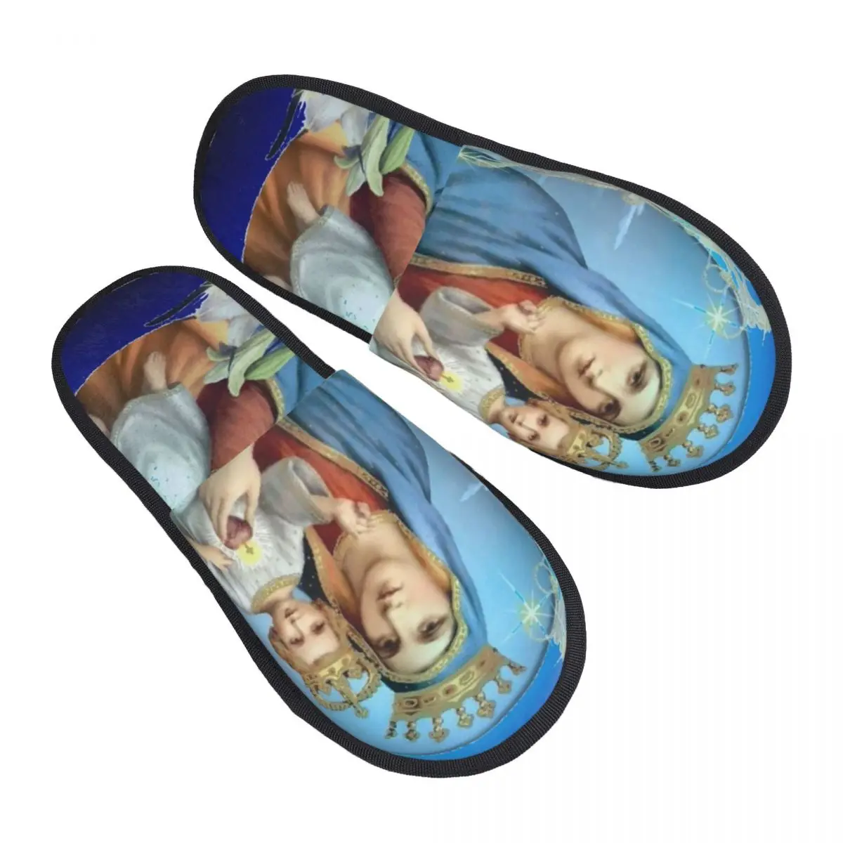Virgin Mary Comfy Scuff With Memory Foam Slippers Women Catholic Christian Bedroom House Shoes