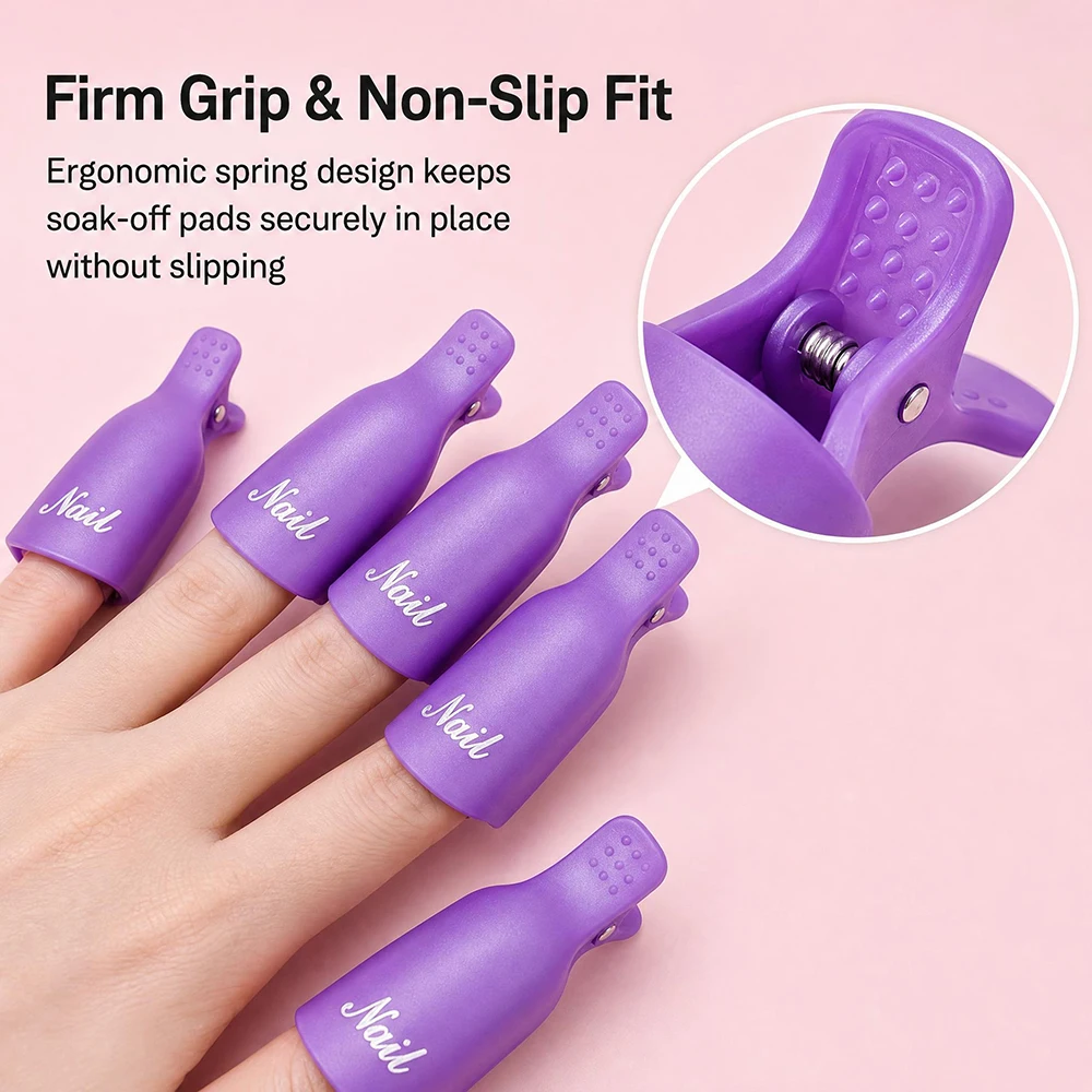 Nail Polish Soak Off Remover Kit Finger Toe Clips Nail Buffer File Cuticle Pusher Dust Brush Cotton Pads For Nail Art Salon DIY view 2
