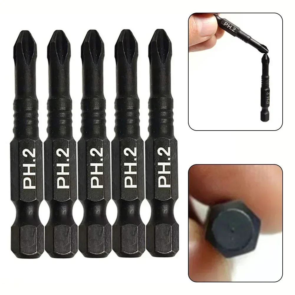 5pcs 50mm Magnetic Cross Screwdriver Bits Set Electric Screwdriver PH2 Bit Anti Slip Batch Head Cross High Hardness Bit Set