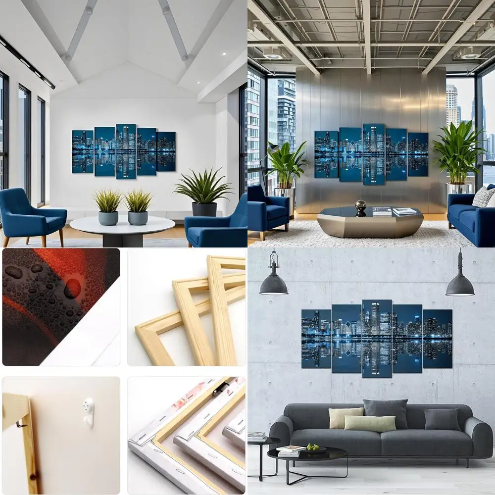 

Large Chicago Skyline Wall Art - Blue Night Cityscape for Home or Office Decor