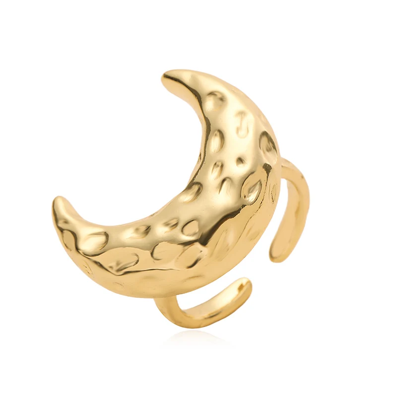 HECHENG، افتتاح حلقة معدنية قابلة للتعديل نمط القلب القمر للجنسين زوجين خواتم جو بسيط 1 قطعة