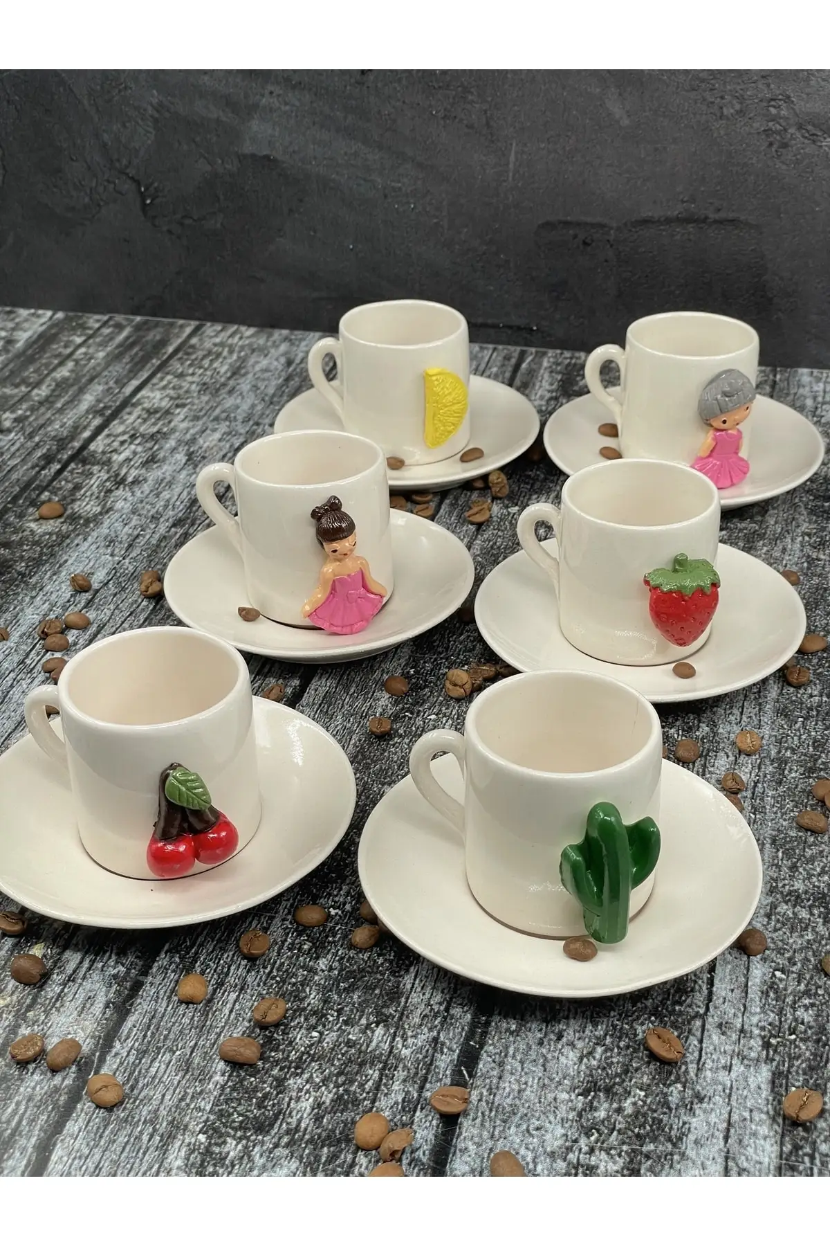 

DOLBOVI 6 person ceramic figured coffee cup set