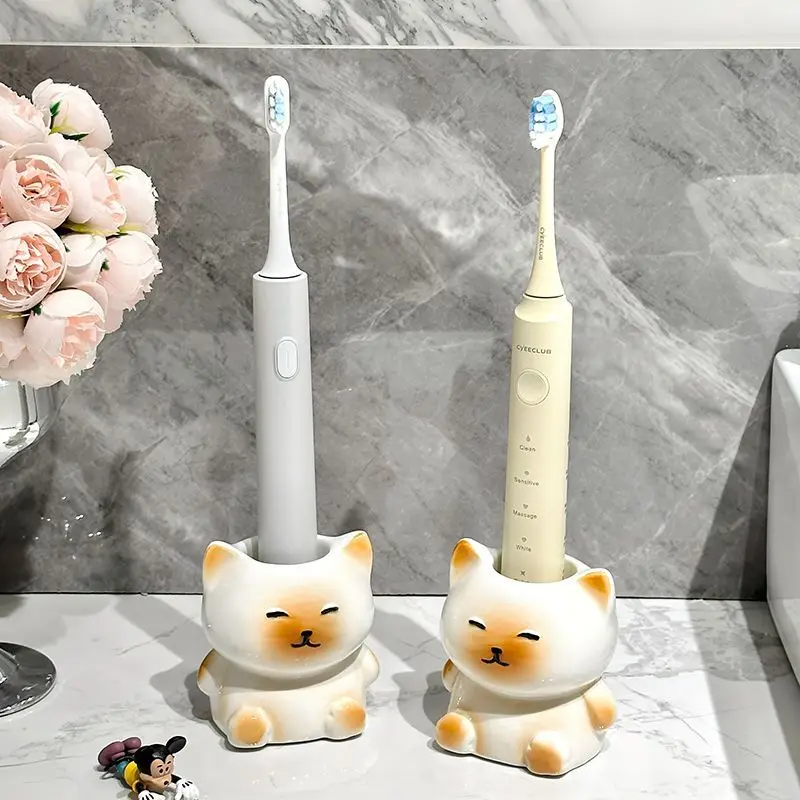 

Ceramic Cartoon Siamese Cat Electric Toothbrush Rack Storage Rack Bathroom Toothbrush Paste Rack