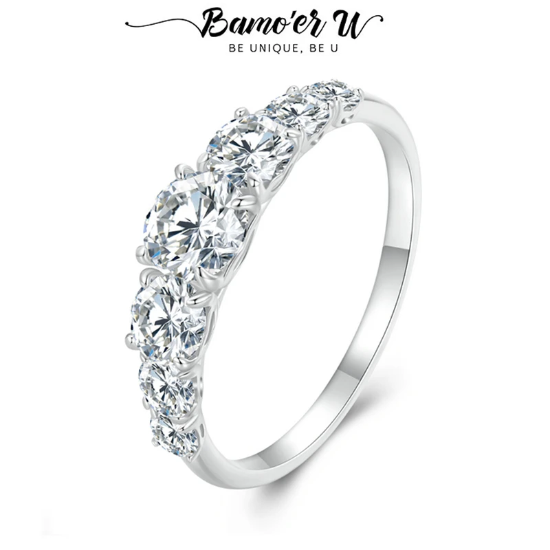Bamoer – bague complète en moissanite, en argent Sterling 925, design unique avec 7 pierres en moissanite, bagues certifiées pour femmes, bijoux fins pour mariage
