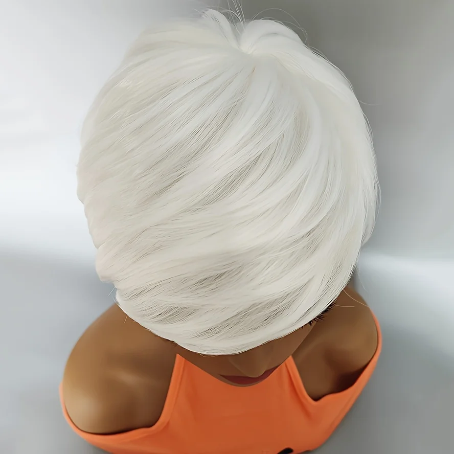 Short Synthetic Pixie Wigs Pixie Cut Short White Wavy Wigs Layered Short Synthetic Hair Wigs For Women image 4