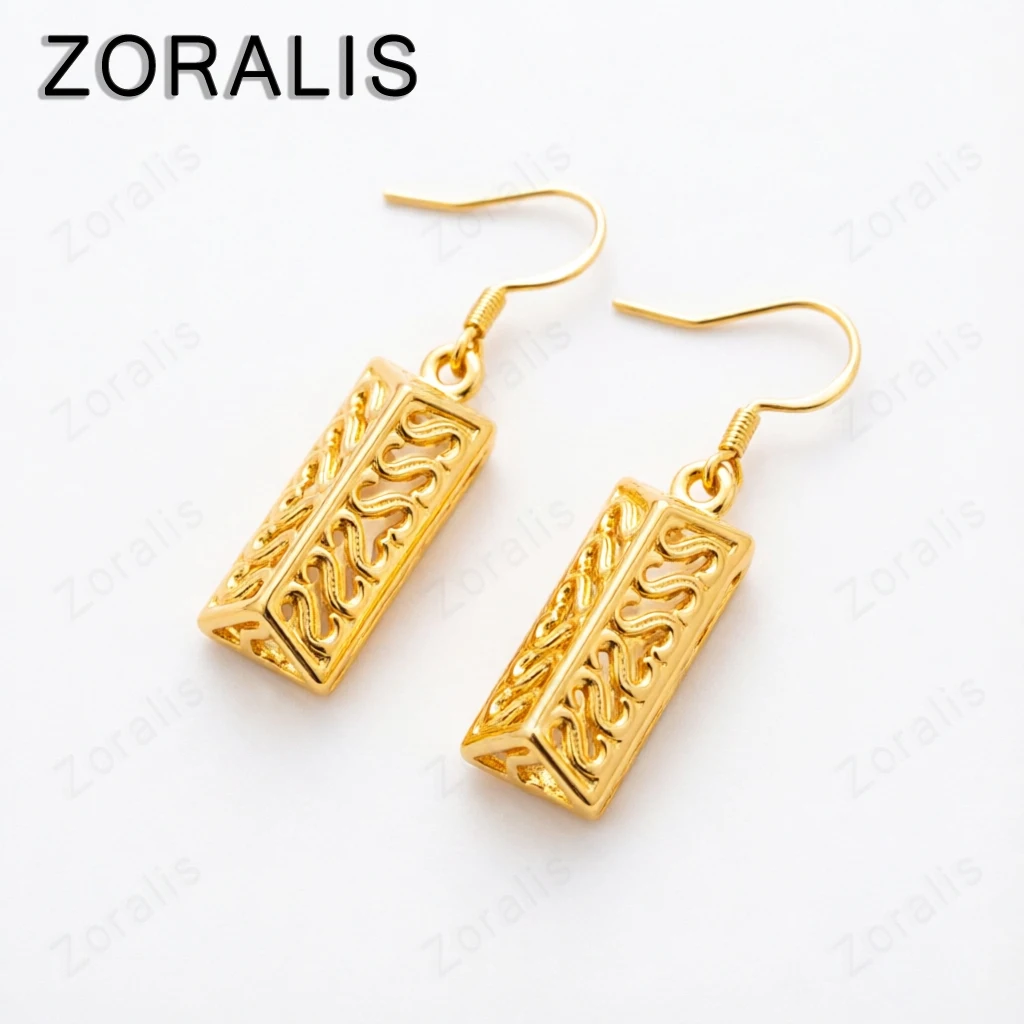 18K Gold Triangle Cube Drop Earrings For Women Party Engagement Wedding Fashion Charm Jewelry Birthday Gifts