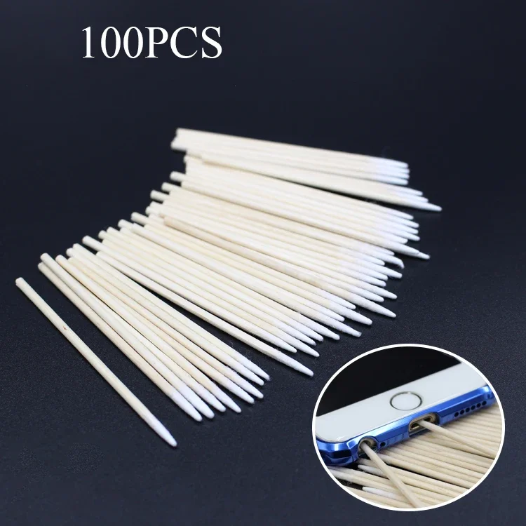 100pcs cotton stick for iPhone Samsung Huawei mobile phone charging port cleaning earphone hole cleaning superfine cotton swab