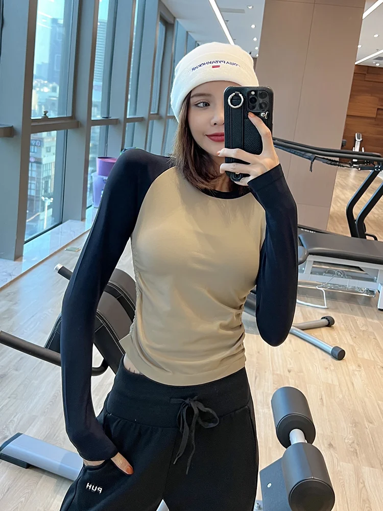 

Trendy Yoga Top Women Long Sve 2025 New Autumn Winter Color Blo Waist Cinched Tight Qui Dry Sports T irt Fitn Wear
