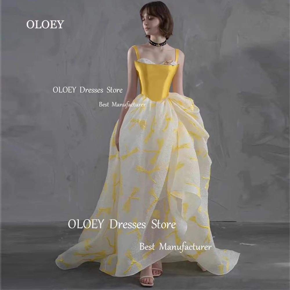 OLOEY-vestidos de tul plisados para fiesta, traje de noche amarillo moderno, largo hasta el suelo, hecho A medida