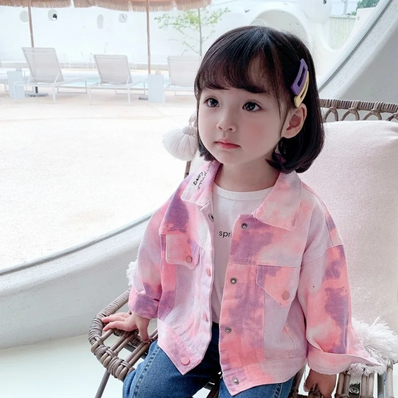 

1 to 6 Years Spring Baby Girls Jacket 2025 New Tie Dye Little Princess Coat Autumn Fashion Girls Outerwear Children's Clothing