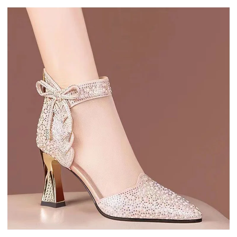 

Summer new rhinestone high-heeled shoes mesh sandal boots pointed high heels fashion net boots package head hollow sandals