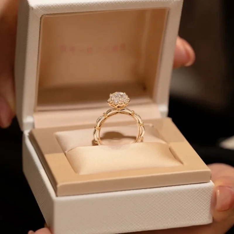ZY Proposal Rings for Women Lover Rose Gold Plated 1 Carat Engagement Wedding Accessories Fashion Jewelry
