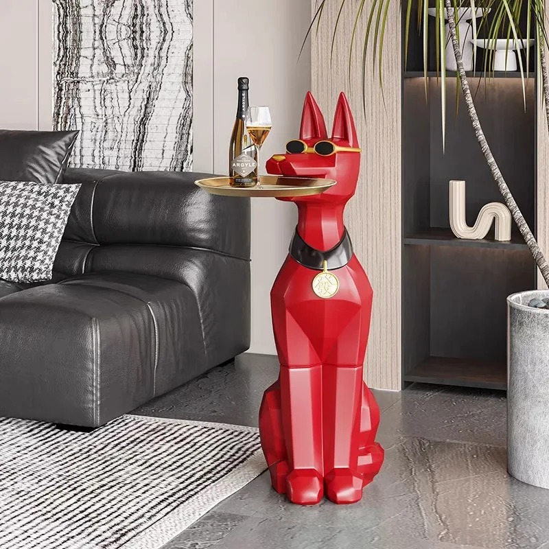 Christmas Decoration Doberman Dog Sculptures Figurines Modern Home Decoration Accessories Cartoon Resin Animal Statue Tray Gift