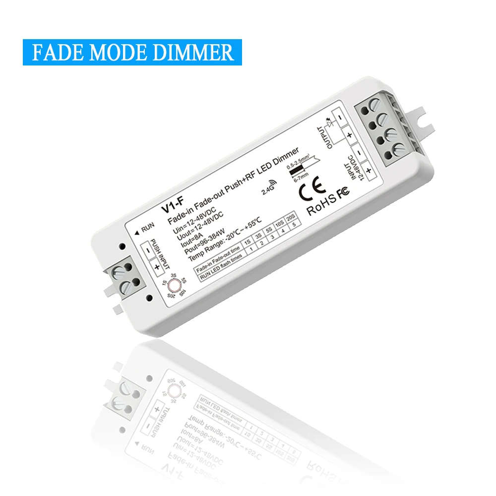 Fade-out push rf led dimmer v1-f 5, com controle remoto, velocidade, 12v, 24v, 36v, 48v, com 2.4g