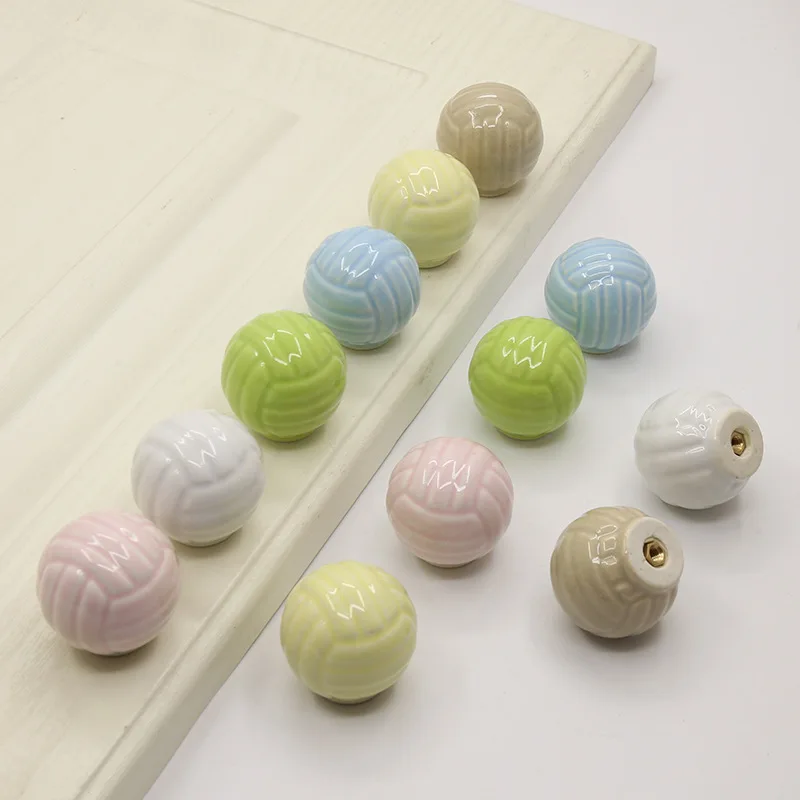 36*36 Colorful Volleyball Ceramic Cabinet Door Handle Closet Wardrobe Drawer Ball Round Single-hole Handle Bottle Cap Blue Pink