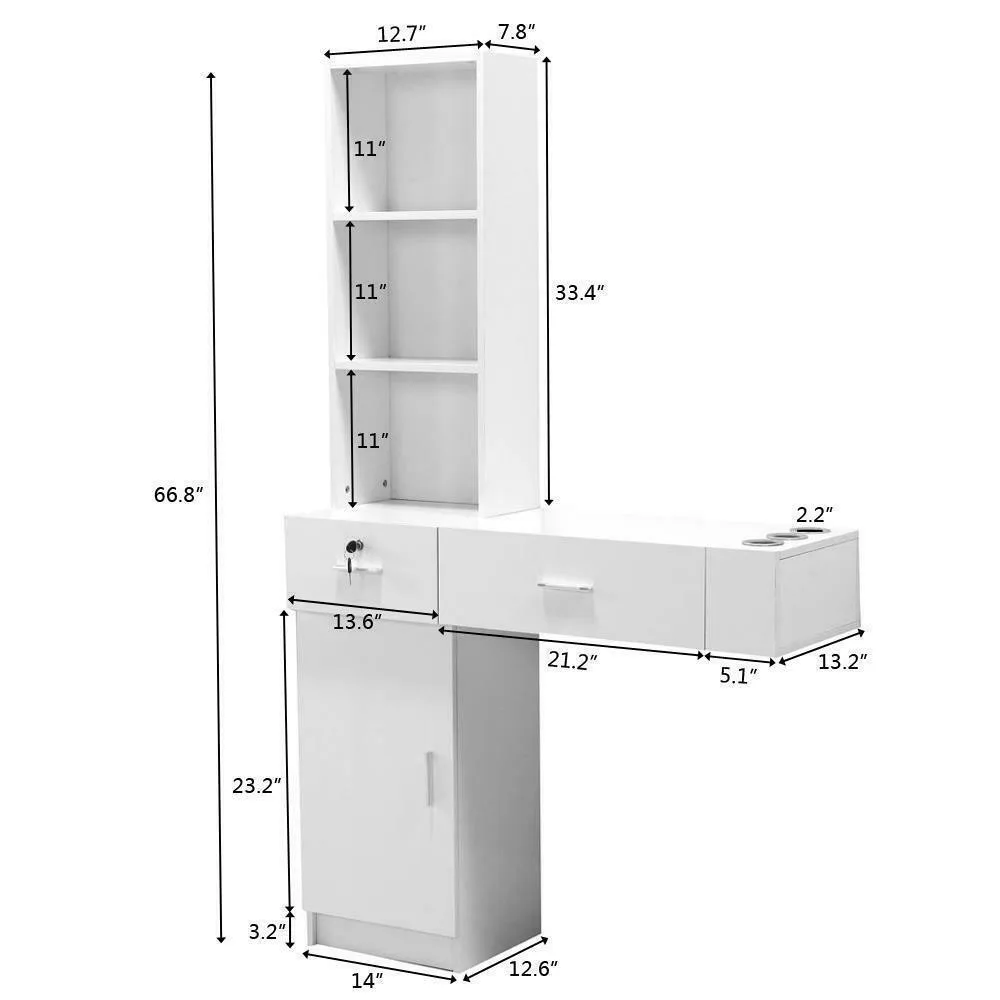 خزانة قفل الحلاق، محطة صالون تصفيف الشعر على الحائط، باللون الأبيض