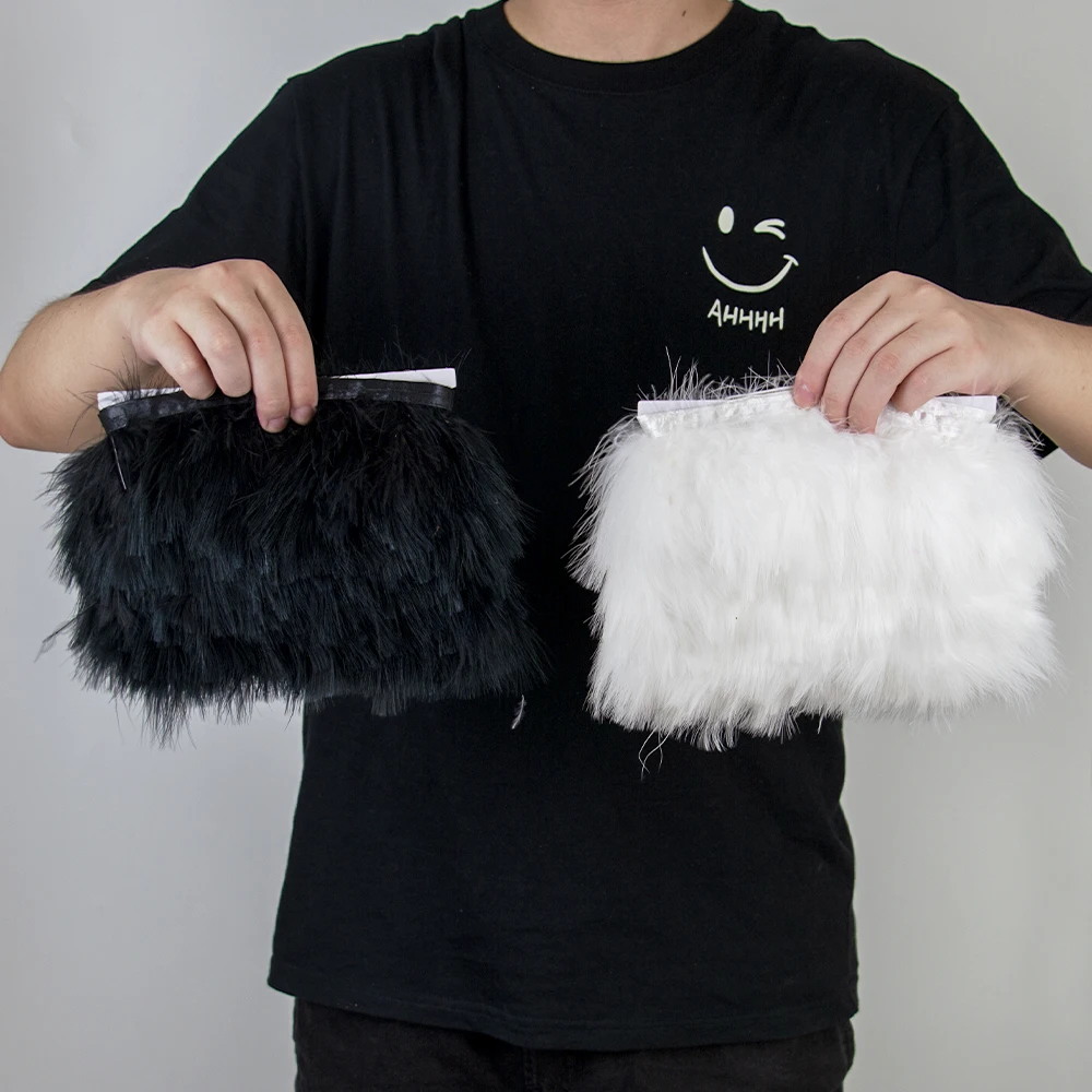 Feather Trim Marabou - 黒白七面鳥の羽飾り8-10cmマラブーフェザーフリンジリボン縫製トリミングカーニバルウェディングコスチュームDIYクラフトデコレーション