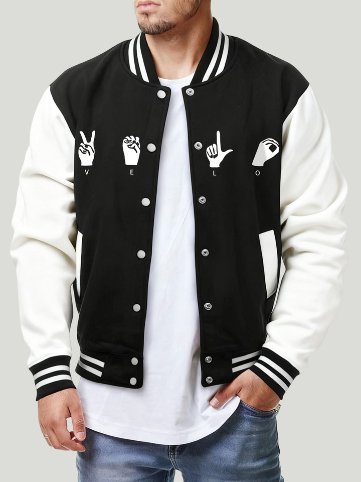  Creative Love Gesture Pattern Clothes Male Fashion Fleece Tops Autumn Loose Baseball Jacket Casual Oversize Sportswear Men 