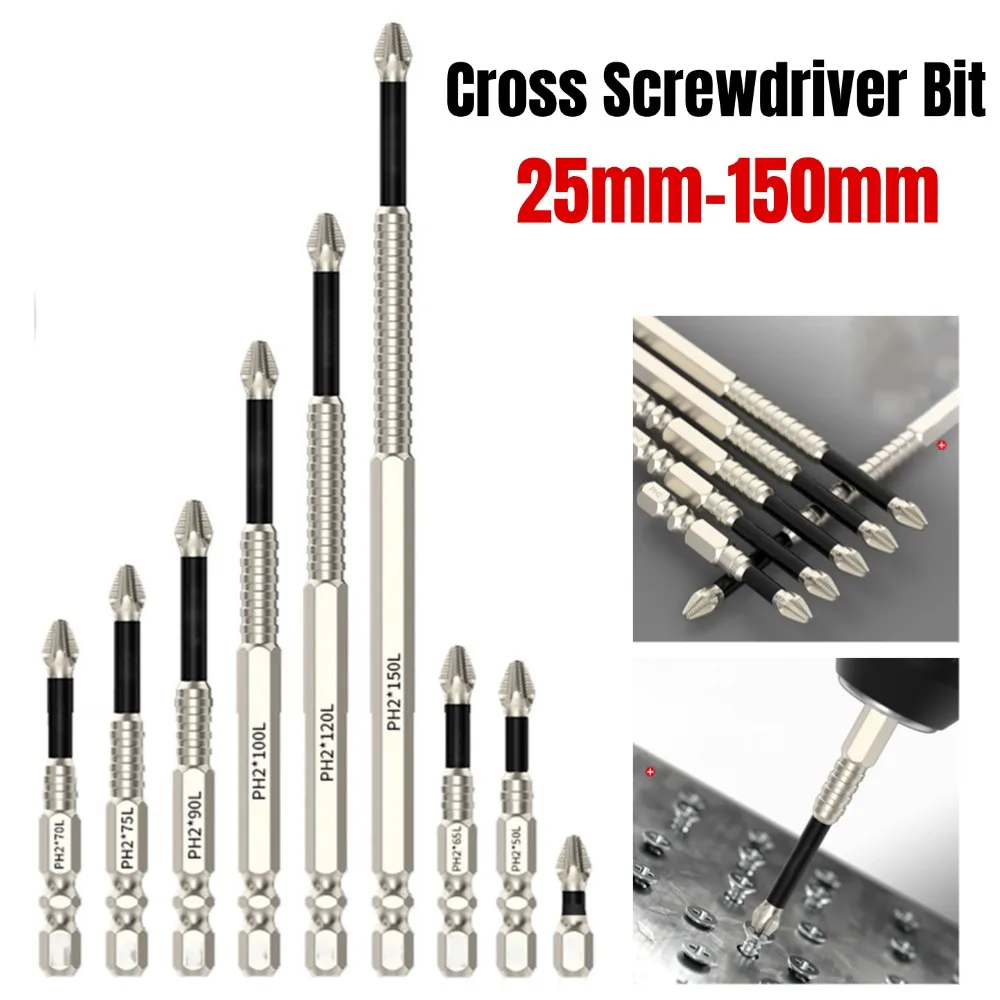 

1pc Magnetic Screwdriver Bits Alloy Steel Anti-Slip Long Drill Bits 1/4inc Hex Shank PH2 Head Screwdriver Bit Hand Tool 25-150mm