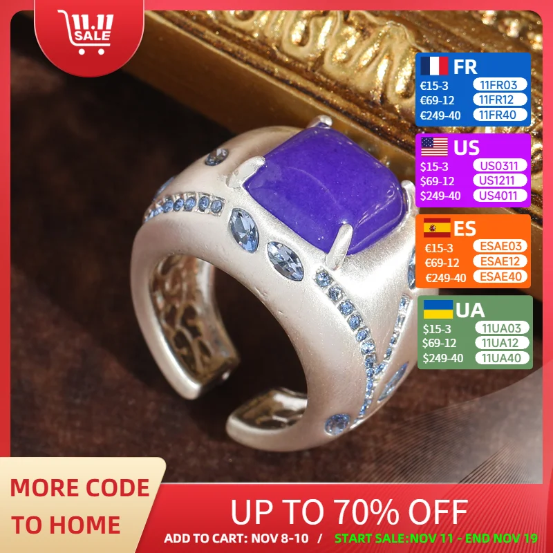 

Vintage Rings Purple Stone Blue Rhinestone Elegant For Woman Silver Color Luxury Jewelry Designer Quality Party Wedding 2025