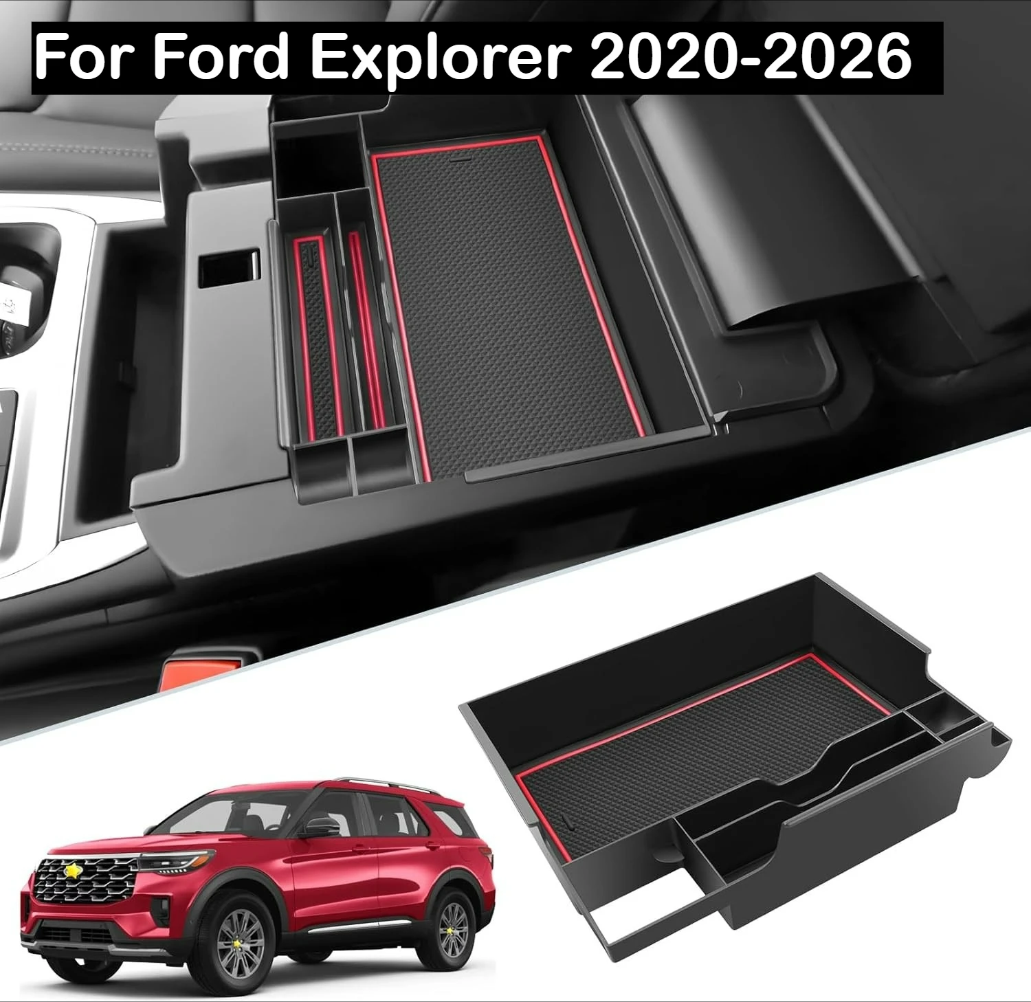 Custom Fit Center Console Organizer Tray For Ford Explorer 2020-2026, Armrest Storage Insert Box with Non-Slip Mat
