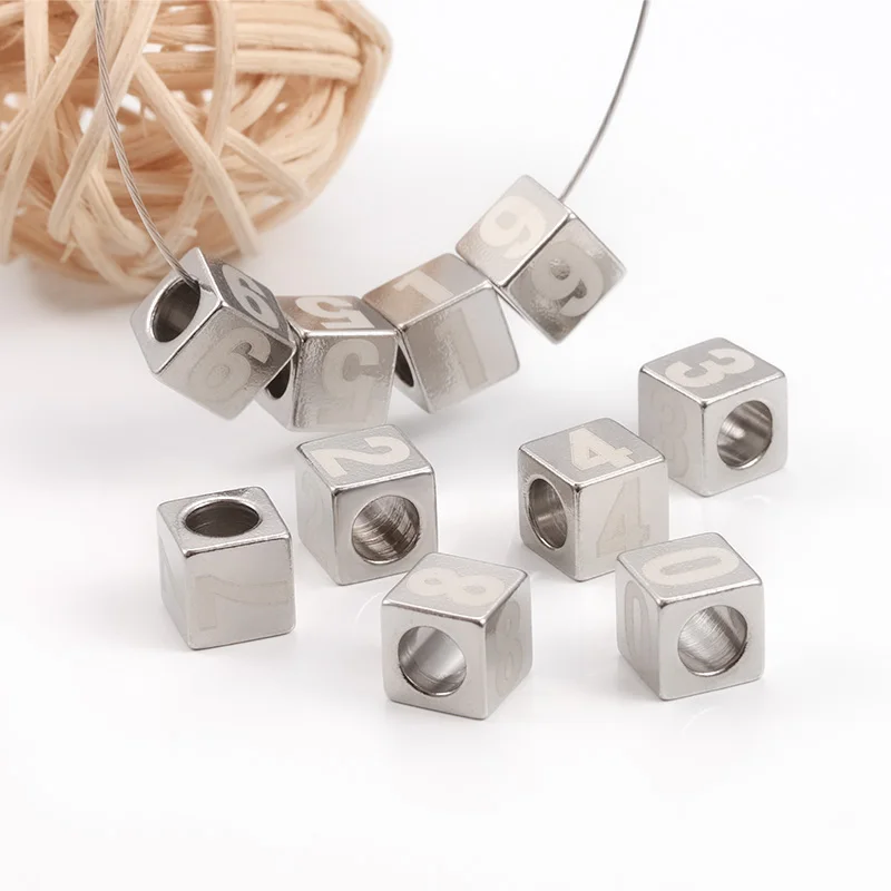 Stainless Steel 8mm Square Tetrahedral Numbers Beads For Jewelry Making Supplies DIY Necklace Bracelet Accessories Findings