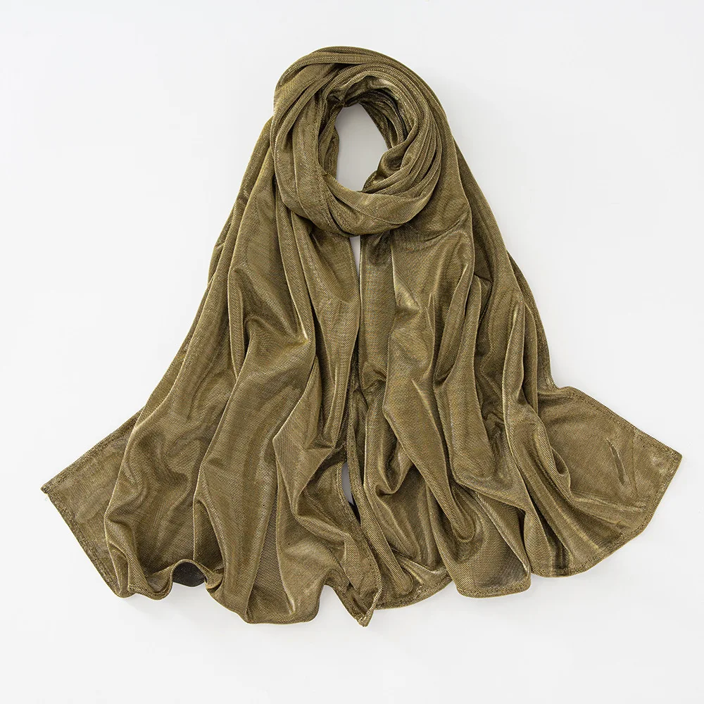 Nouveau Foulard lumineux couleur unie brillant longue écharpe femmes châle enveloppement musulman Hijab Turban Bandanas Bufanda Foulard Turbante Mujer