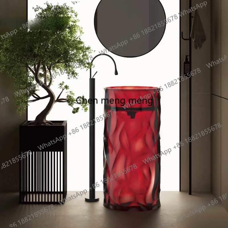 Thickened transparent resin column basin Floor-to-ceiling small apartment household art column basin