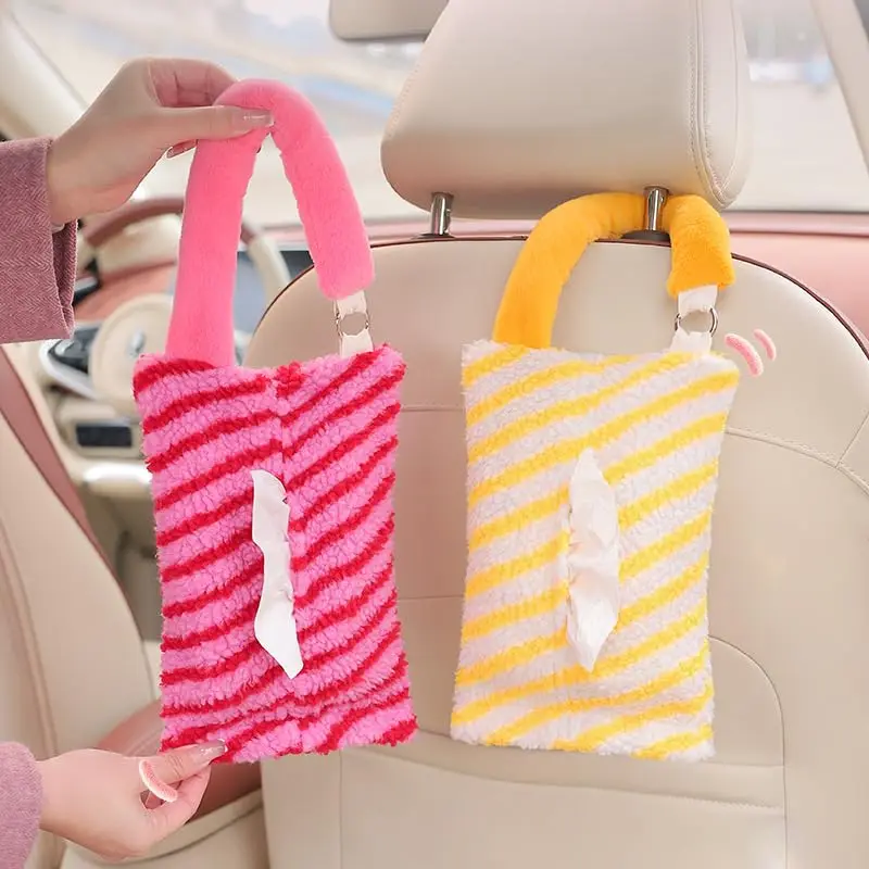 Cute Striped Hanging Car Tissue Holder, Stylish Headrest-Mounted Napkin Dispenser with Modern Appeal