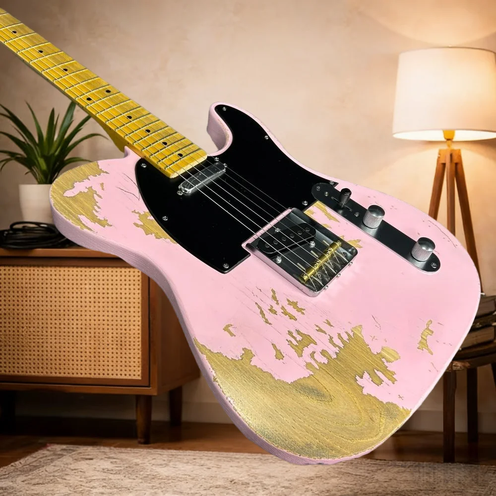 

Винтажная розовая электрогитара TLE, коллекционная модель, корпус из ясеня, гриф из клёна, подарок на Новый год, для соло-выступлений, унисекс, коллекционный уровень, бесплатная доставка