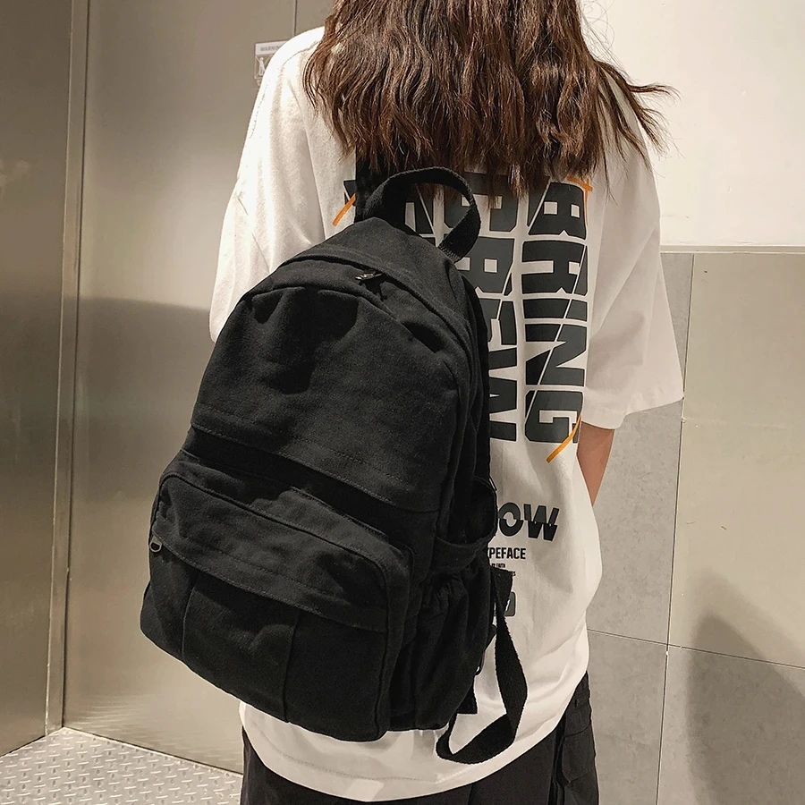 Vintage Casual Backpack Women Travel Bag Fashion Canvas High Capacity Solid Women\'s Backpack Student Zipper School Bag Unisex