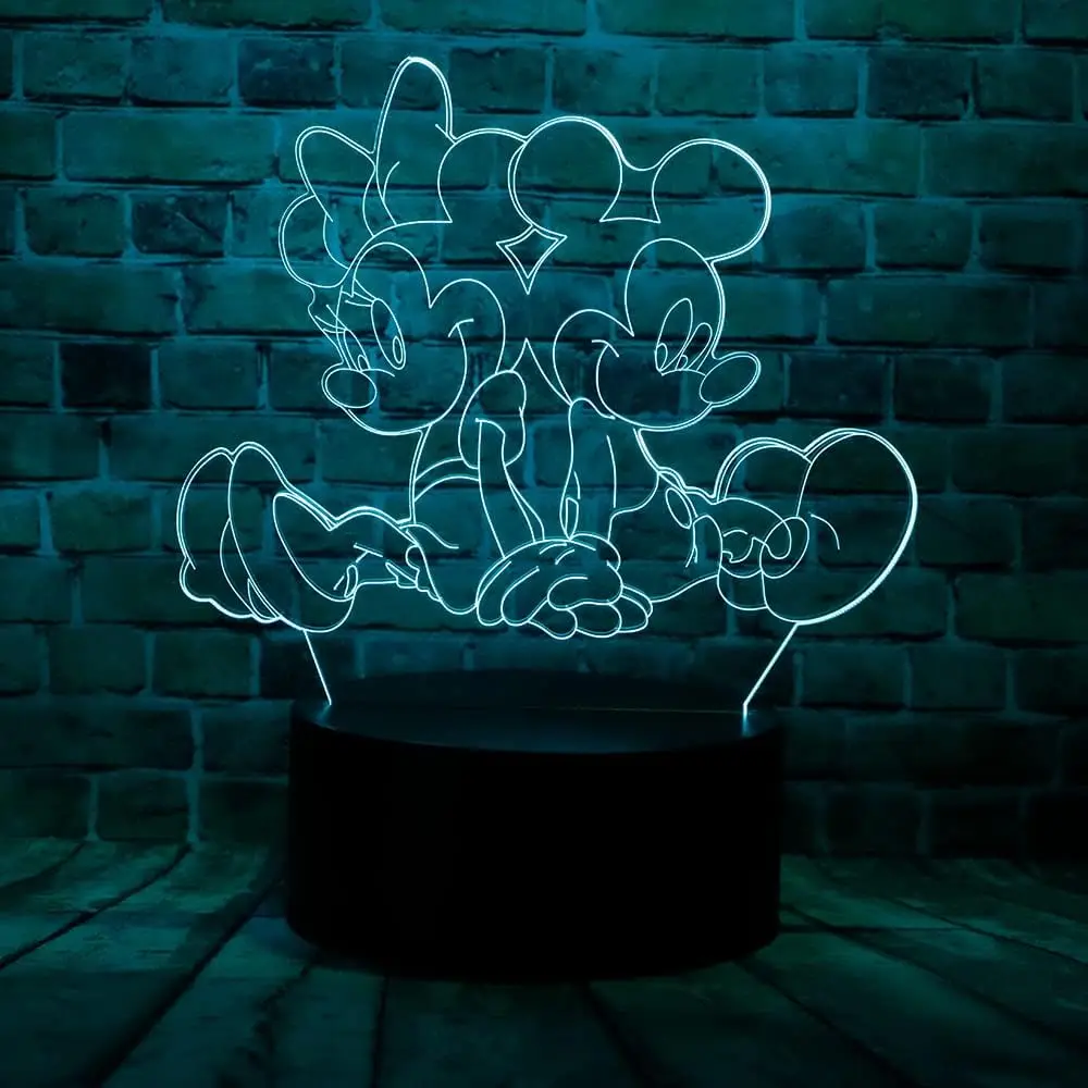 Disney-luz de noche 3D de dibujos animados, lámpara de mesa decorativa de Minnie, Mickey Mouse, acrílico, táctil, 16 colores, regalo para niños