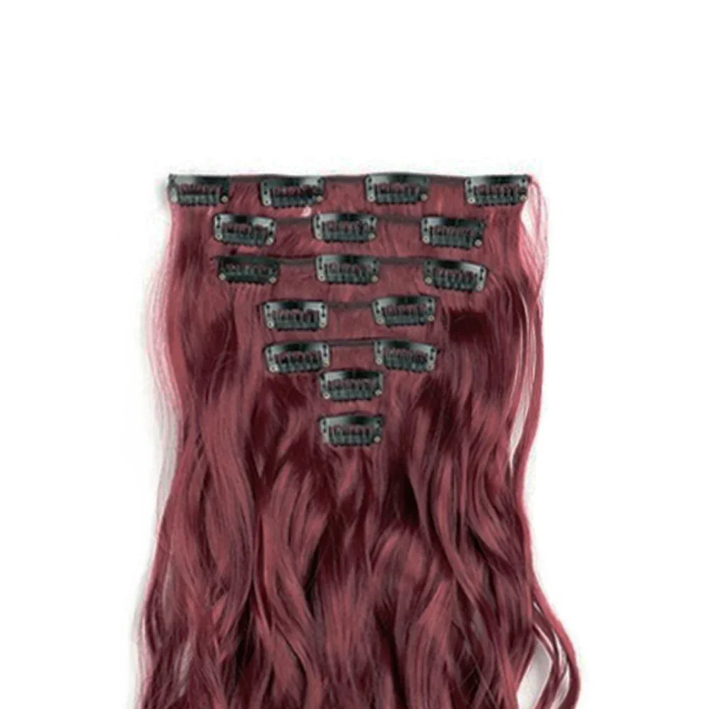 Curly Synthetic Burgundy Clip in Hair Extensions Full Head Hair Pieces for Women Postiche Natural Hair Clip Ins