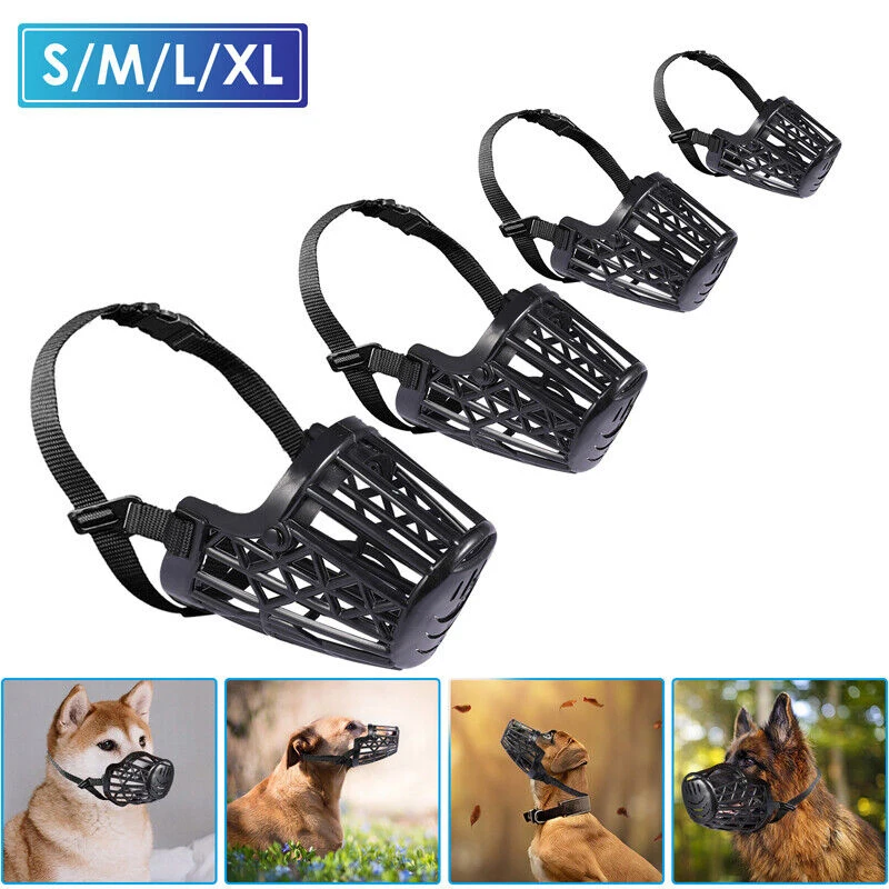 Pet Mouth Cover Dog Muzzle Platic Mesh Covered Mouth Guard For Dogs Adjustable Mouth Muzzle Anti-Bite Small Medium Large Dogs