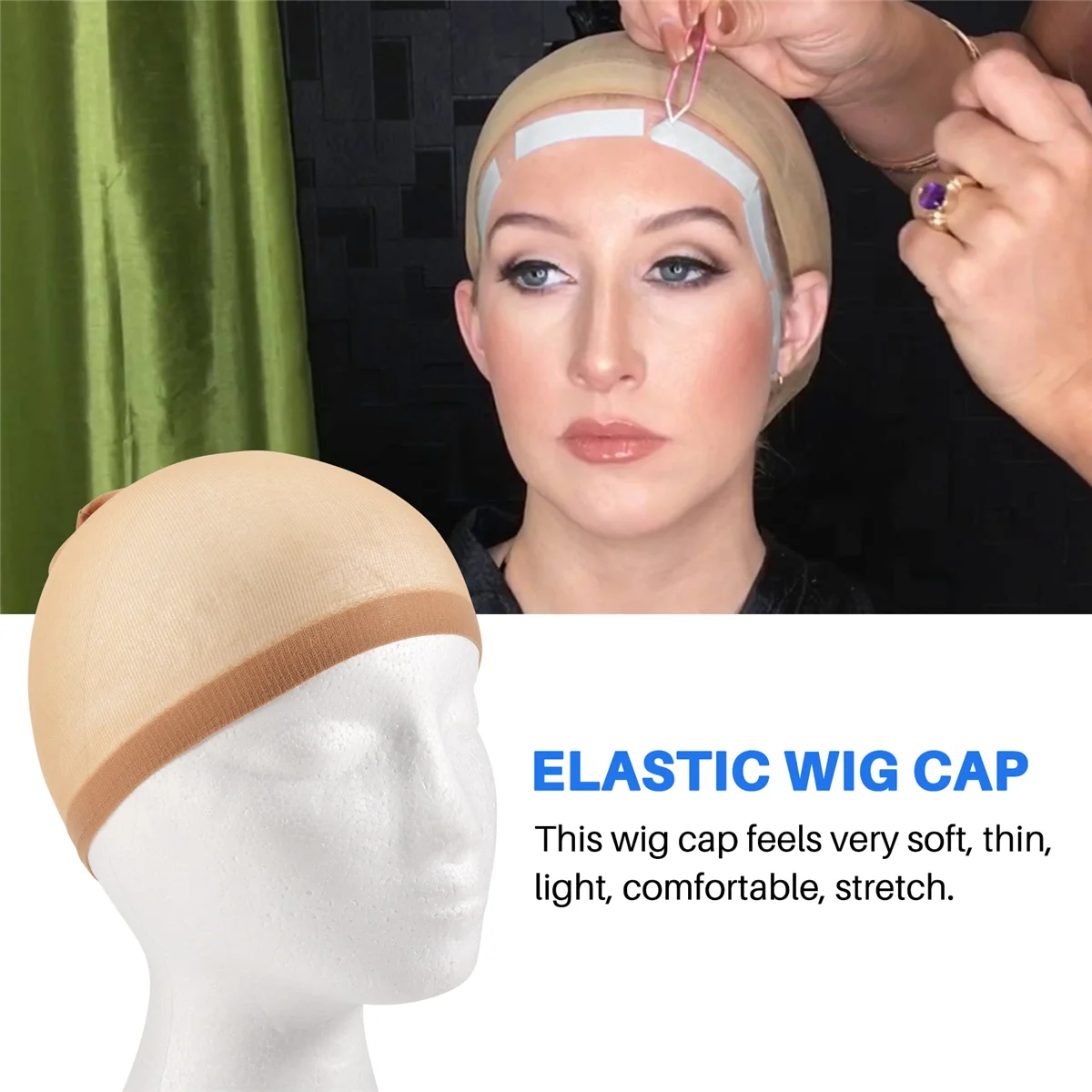 Cuffia per parrucca deluxe Retina per capelli per tessuto 2 pezzi/pacco Retine per parrucca per capelli Cuffia per parrucca in rete elasticizzata per realizzare parrucche Formato libero (tono della pelle)