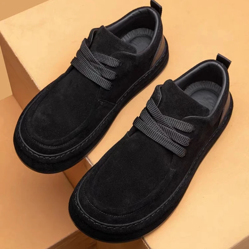 Cowboy Boots Men's Casual Leather Lace Up Shoes, Brown Suede Leather Texture, Cheap Casual Comfortable Walking Shoes Mens Shoes - Image 4