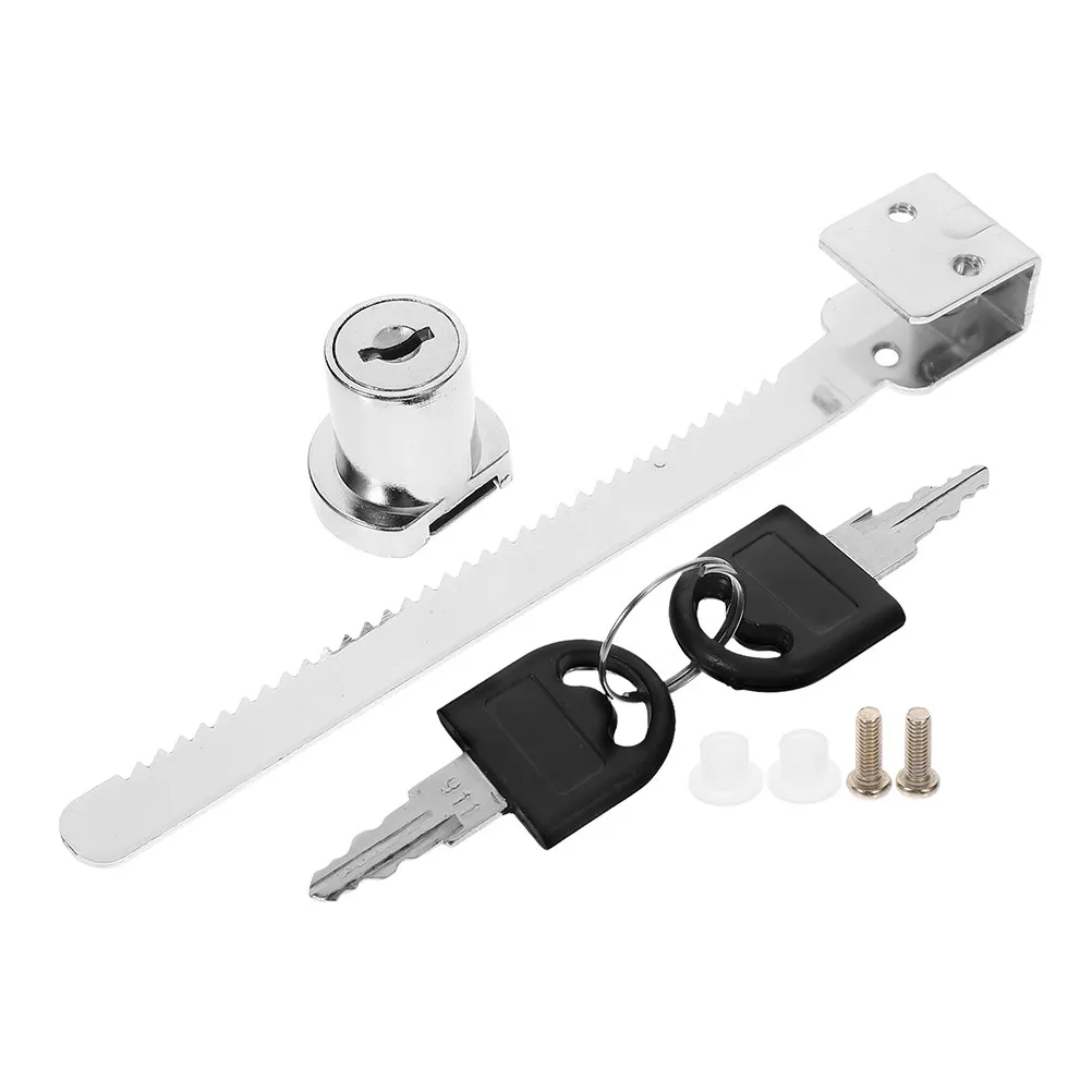 1 Set Sliding Glass Door Ratchet Lock Chrome Plated For Display Cabinet Showcase Terrarium With 2 Keys 2 Screws Accessory Kit