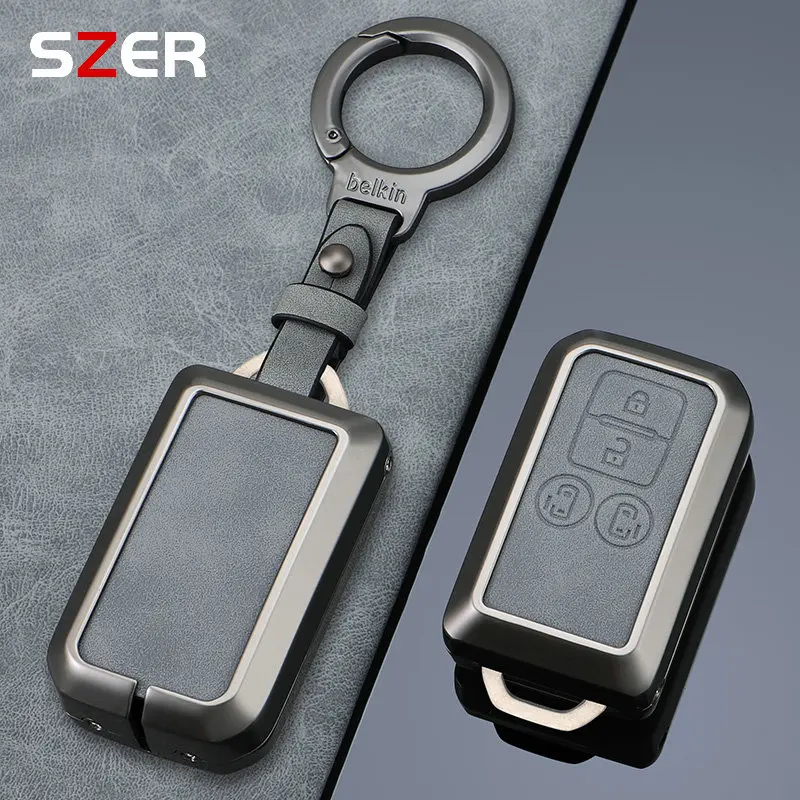 Metal Leather Car Remote Key Case Cover Shell For Suzuki Ertiga Swift Wagon R 2 Button Protected Holder Keyless Fob Accessories