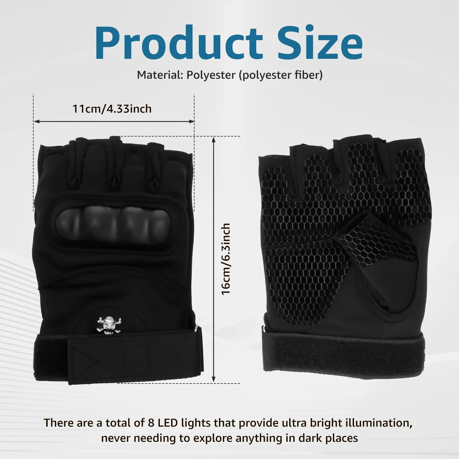 LED Flashlight Gloves with 8 LEDs Half Finger Lighted Gloves Breathable Stocking Stuffers Cool Gadgets for Running Camping Hiki