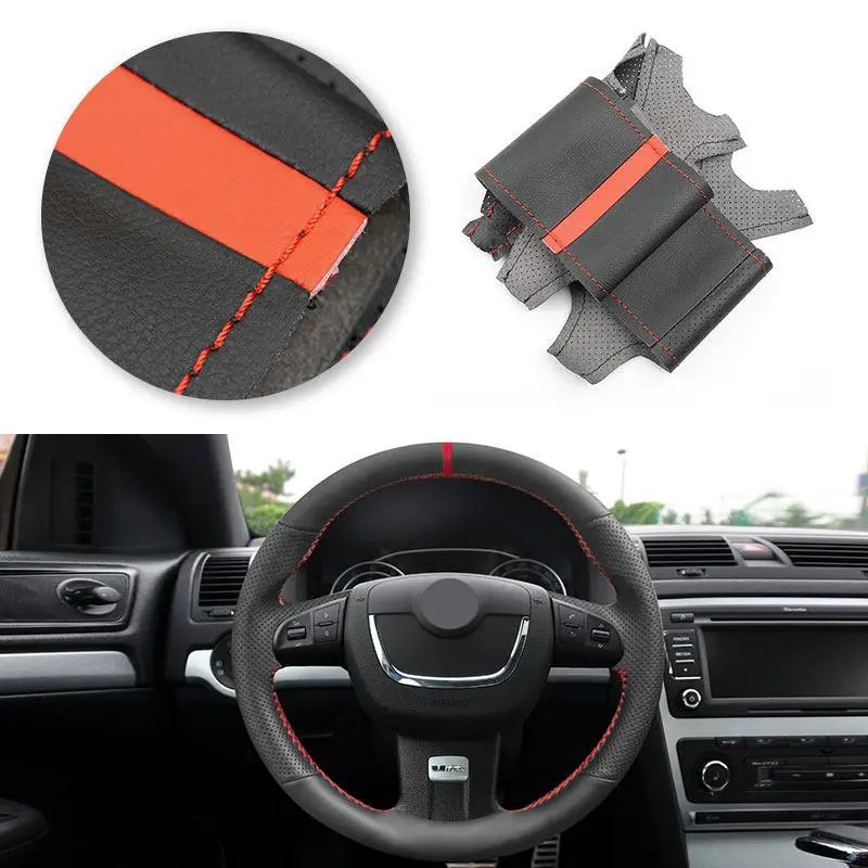 Car Inner Steering Wheel Microfiber Leather Cover For Skoda Kodiaq Rapid Spaceback Superb Yeti Octavia RS Citigo Roomster Fabia