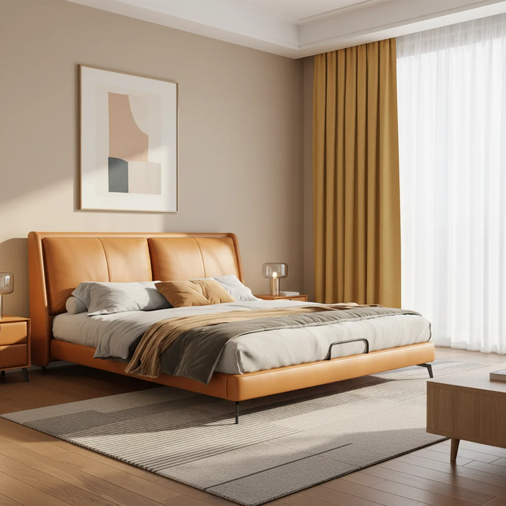 xx-Leather Full Size Modern Minimalist Design Master Bedroom Light Luxury Storage Bed Metal Eco-Friendly Cowhide Soft-Pack&